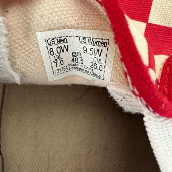 Vans Classic Slip On Red/White Checkered Canvas Skate Shoes 8 Mens/9.5 W - Picture 7 of 8
